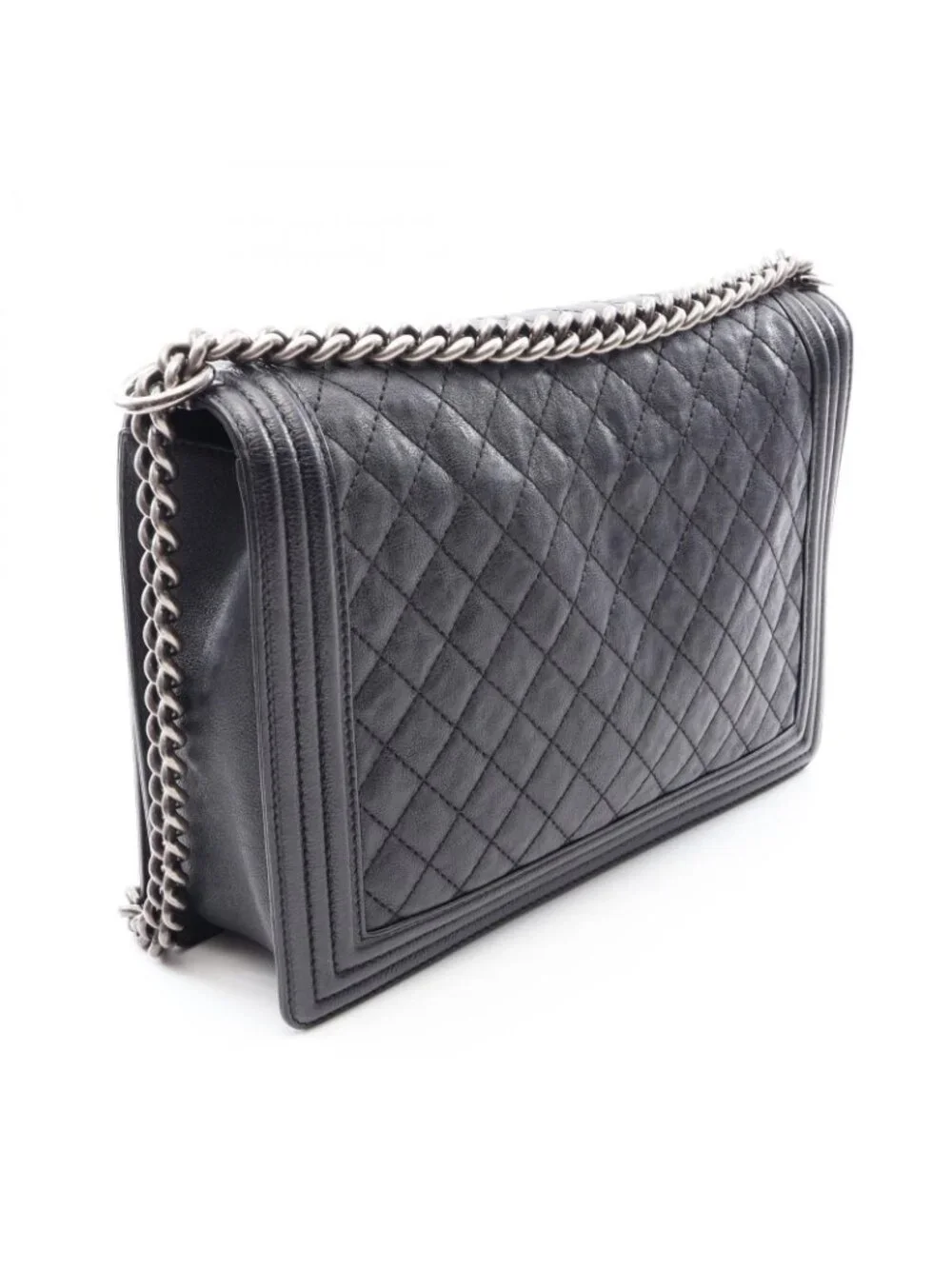 Chanel Shoulder Bag Boy Black Caviar Leather Boy Chain